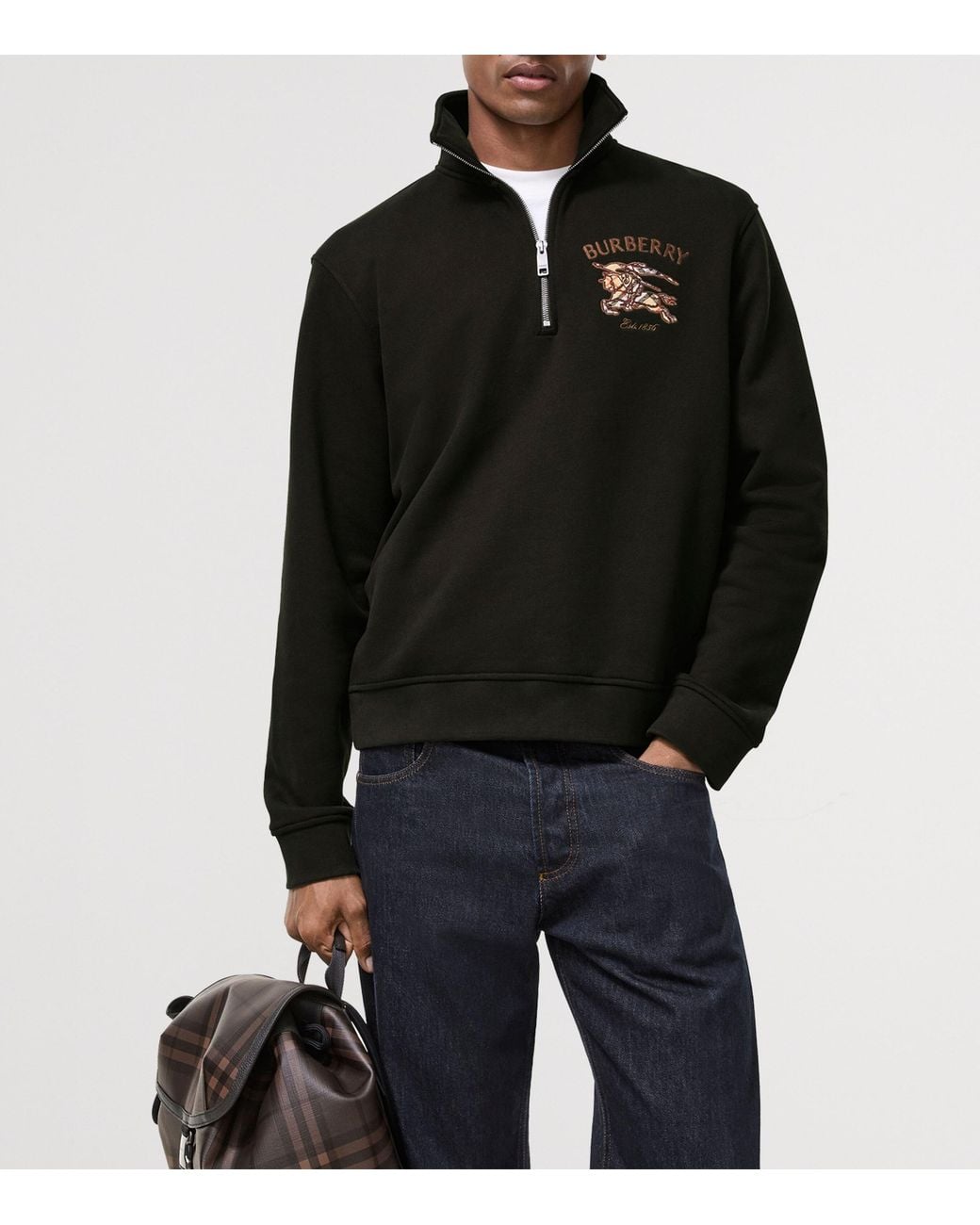 Burberry Black Cotton Ekd Quarter-Zip Sweatshirt for men