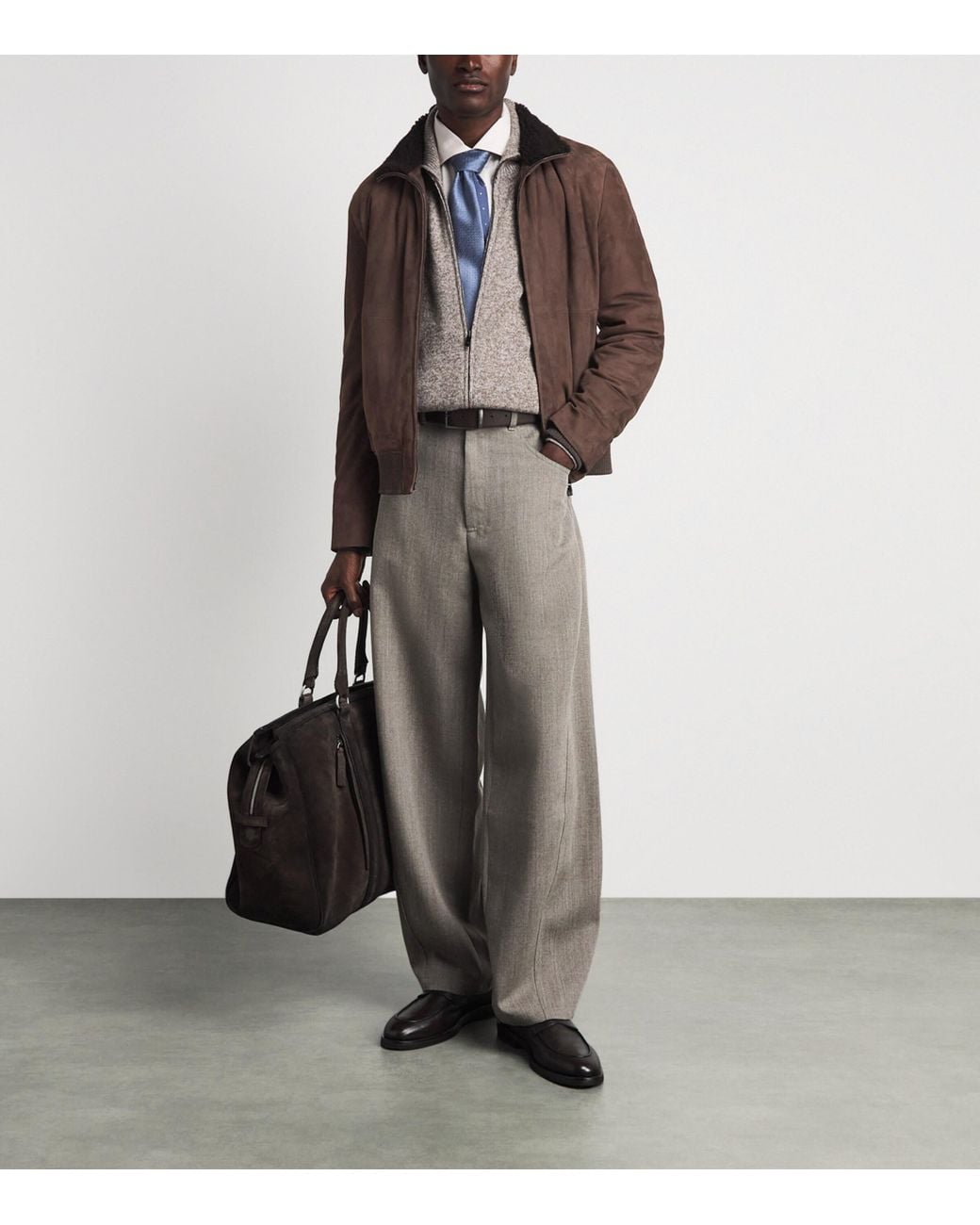 Corneliani Brown Suede-Shearling Funnel-Neck Jacket for men