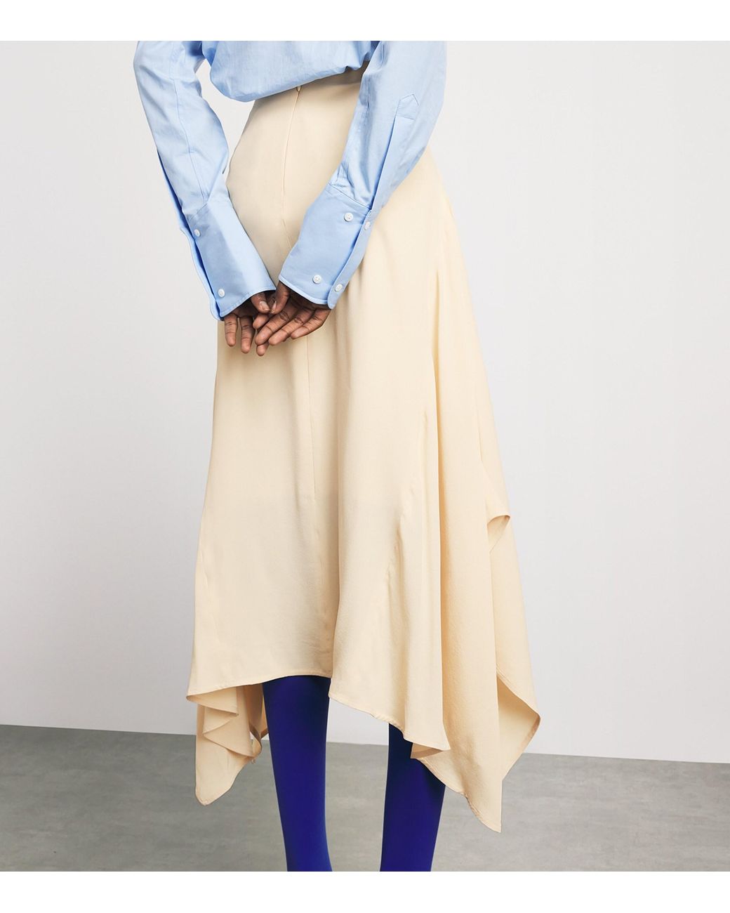 AMI Natural Cotton-Linen Godet Midi Skirt