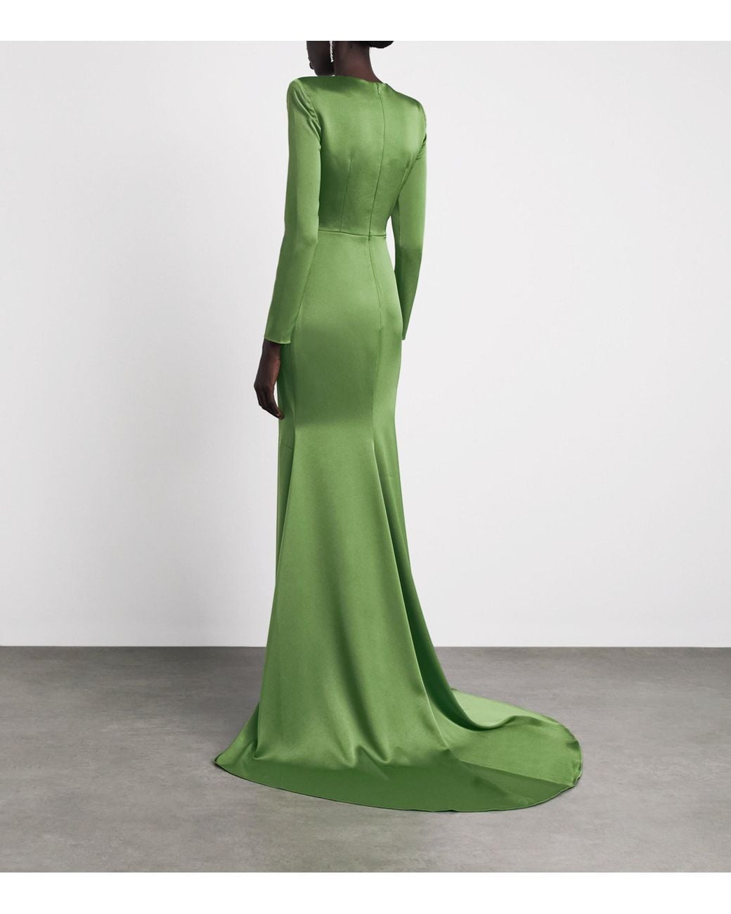 Alex Perry Green Satin Crepe Tiered Drape Gown