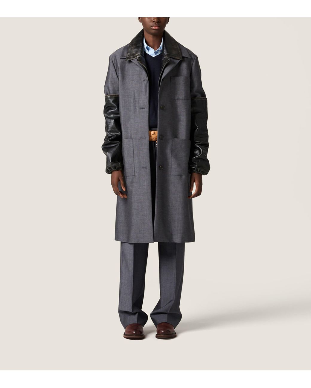 Miu Miu Gray Mohair-Wool Leather-Trim Jacket