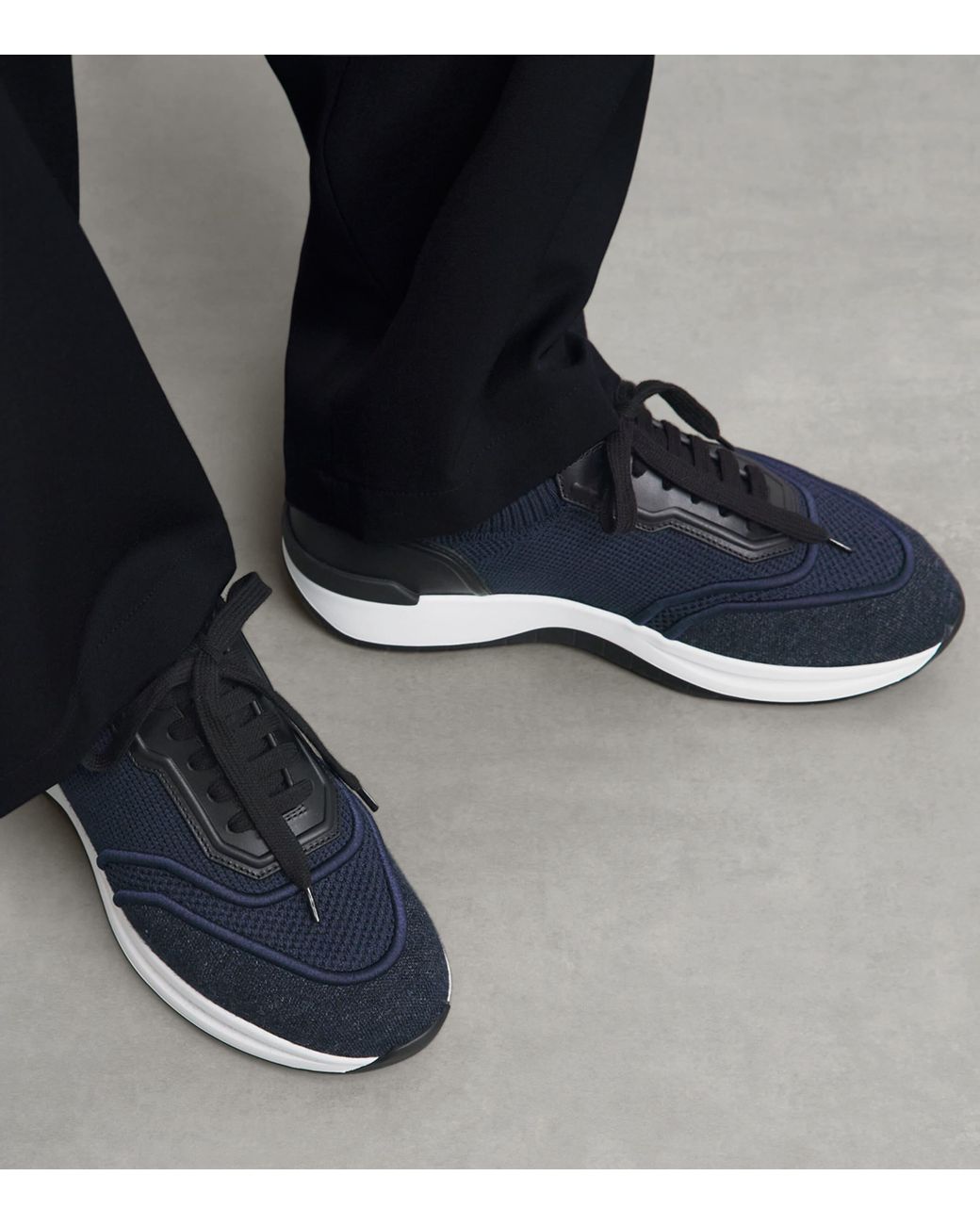 Brioni Blue Linen-Cotton Knitted Sneakers for men