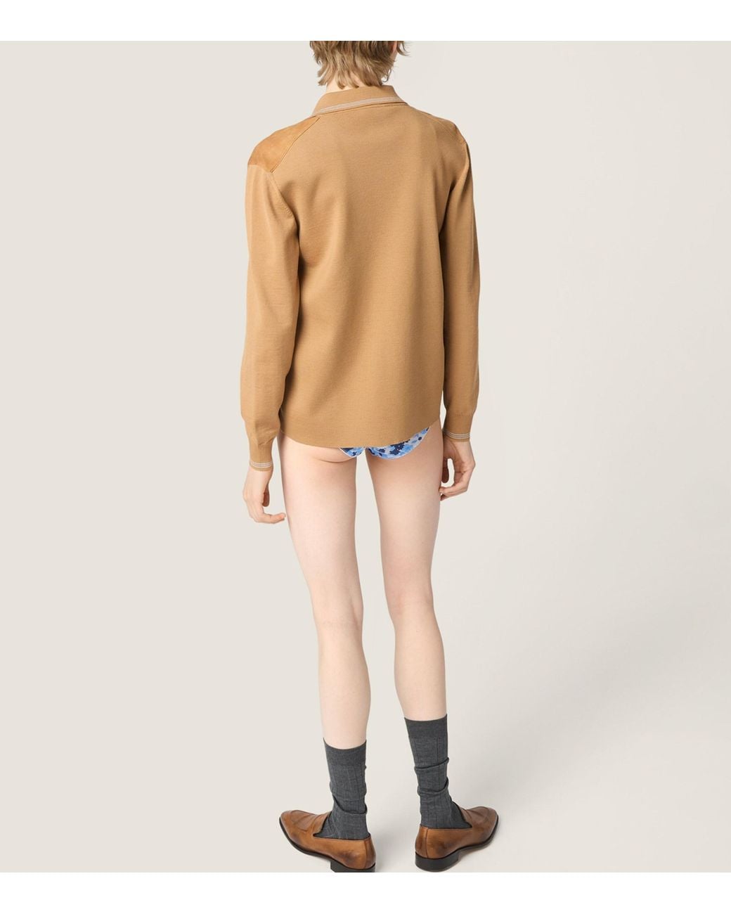 Miu Miu Brown Suede-Wool Logo Shirt