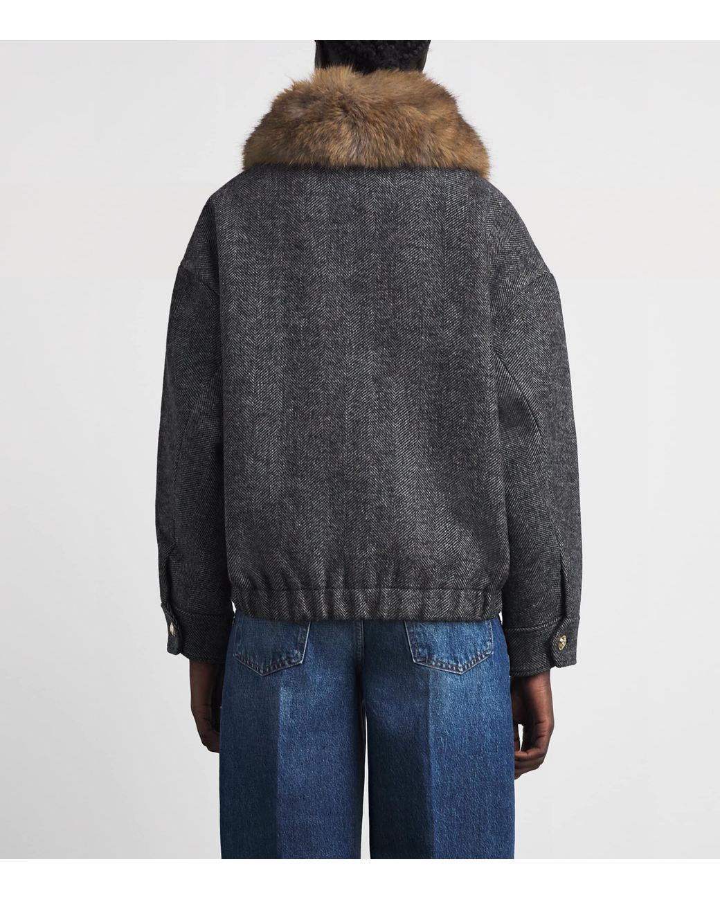 Maje Gray Denim Oversized Herringbone Jacket
