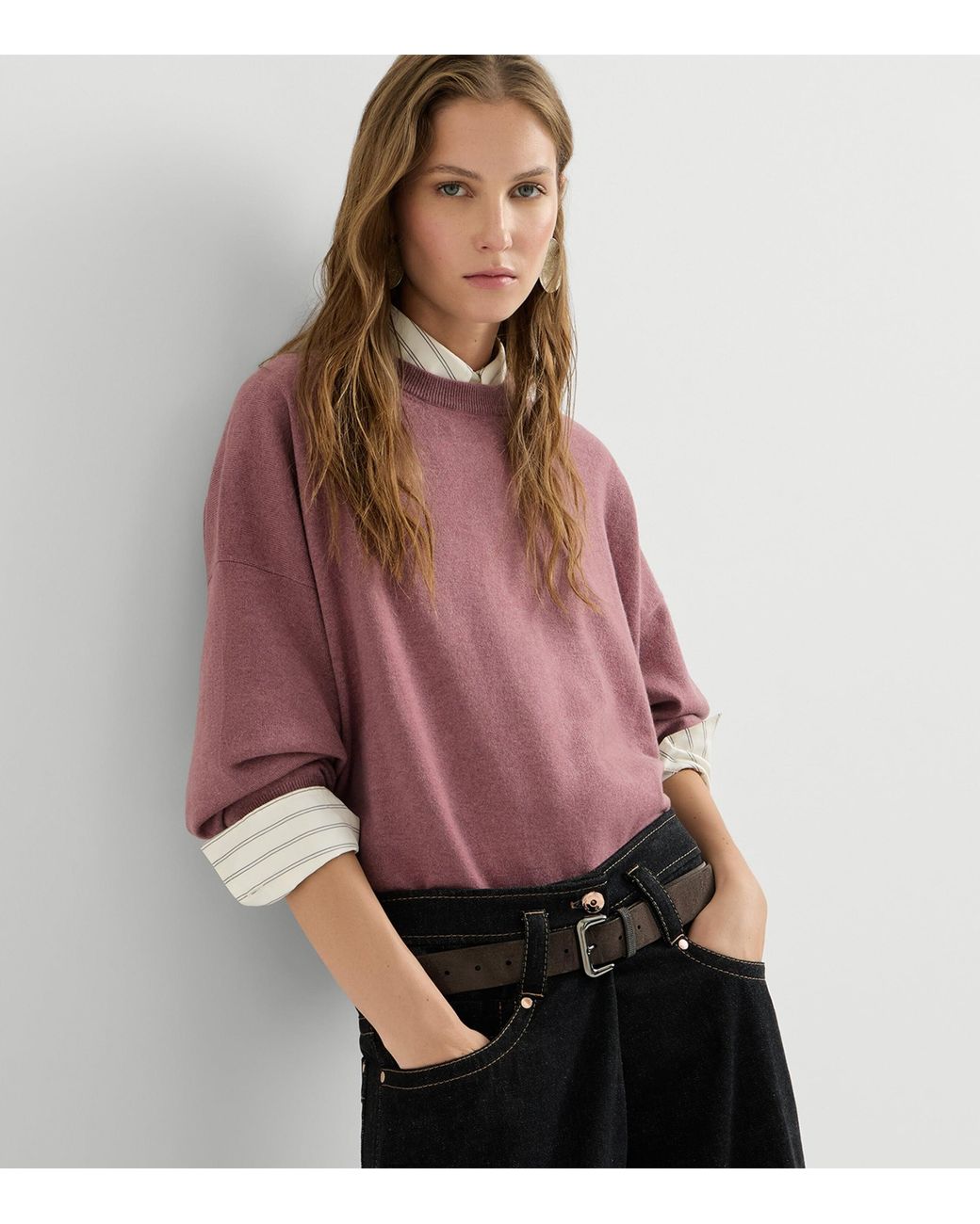 Brunello Cucinelli Pink Cashmere Crew-Neck Sweater