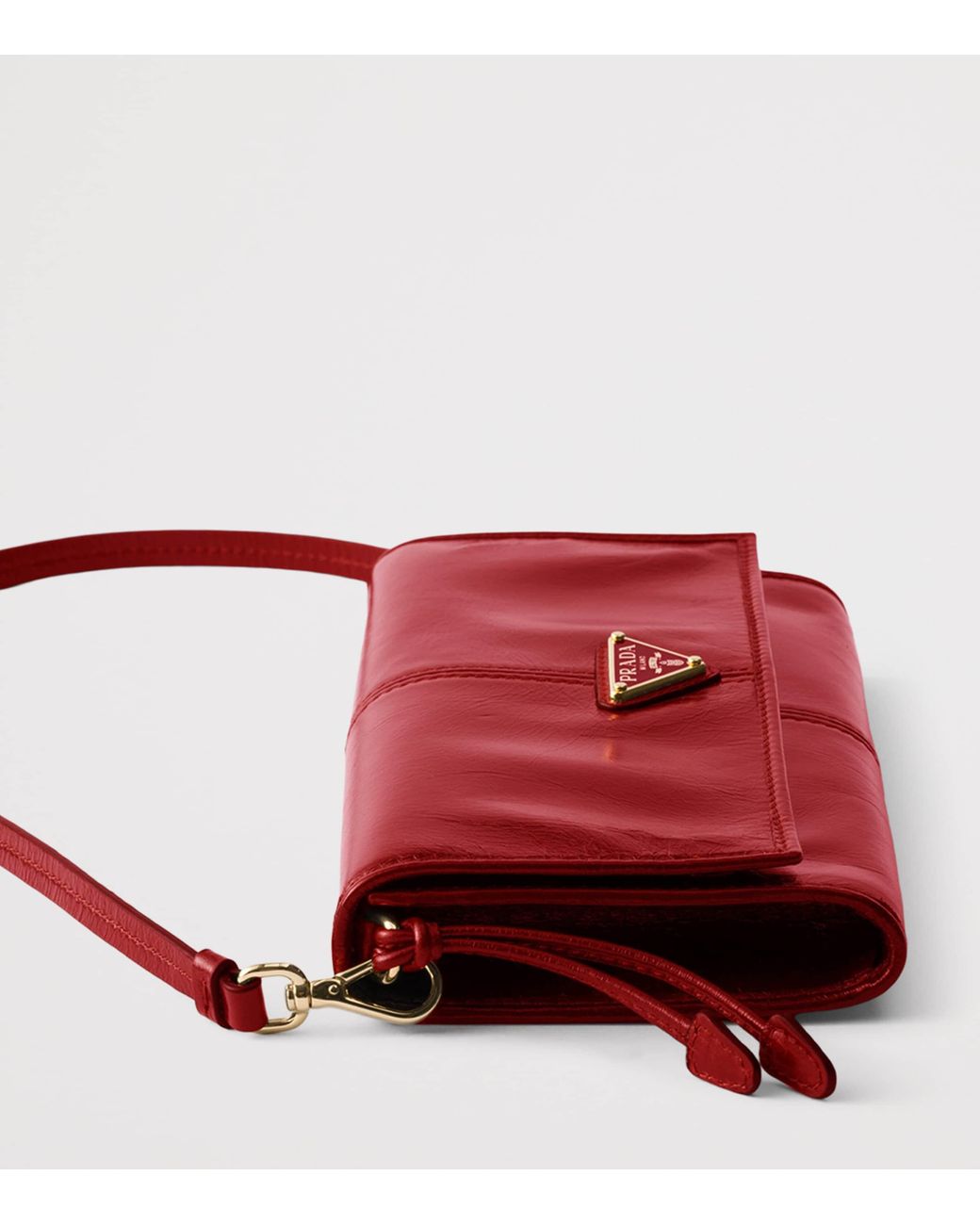 Prada Red Leather Wallet With Shoulder Strap