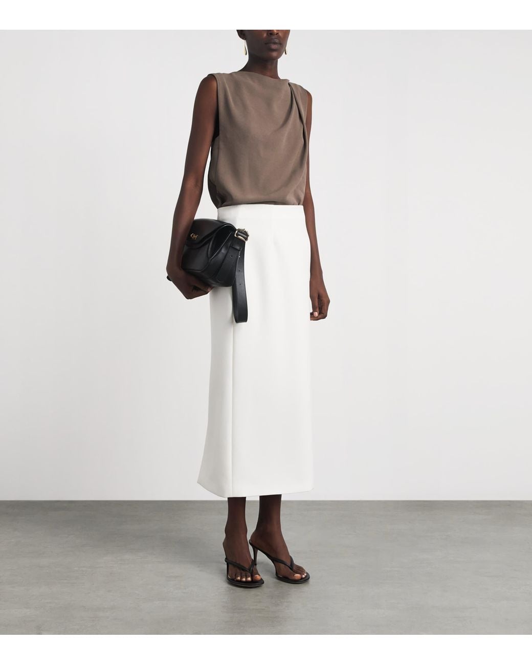 Vince Brown Crepe Draped-Shoulder Top