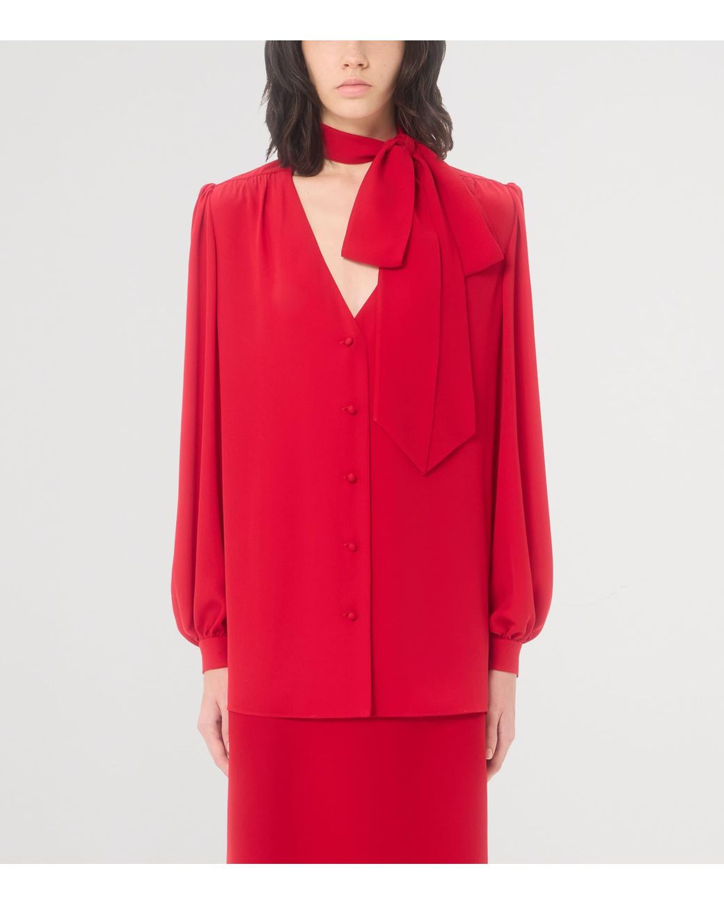 Valentino Red Silk Tie-Detail Blouse