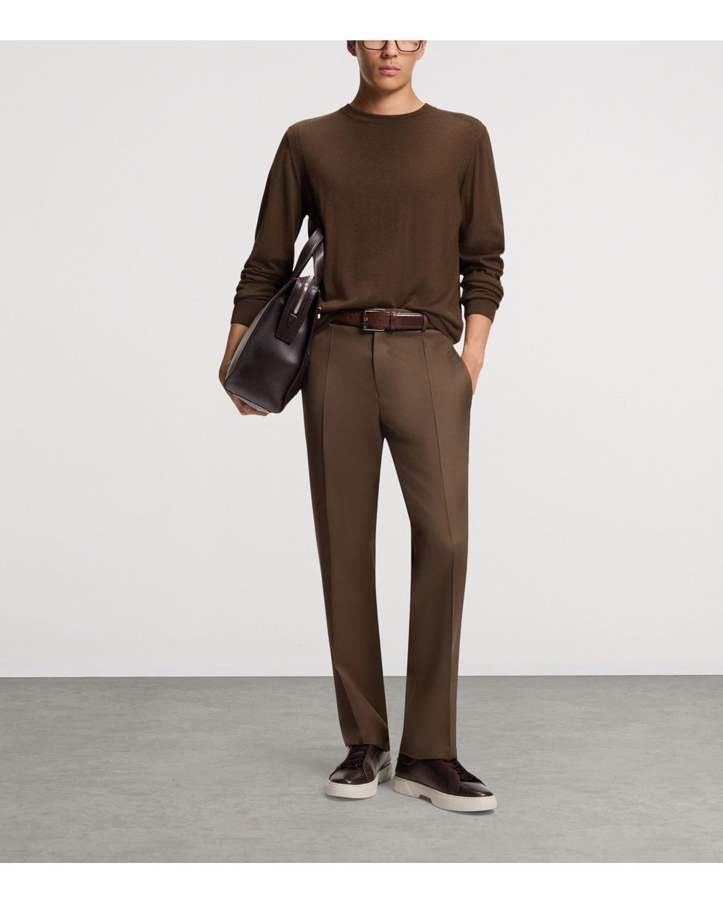 Boss Brown Wool-Silk-Cashmere Sweater for men