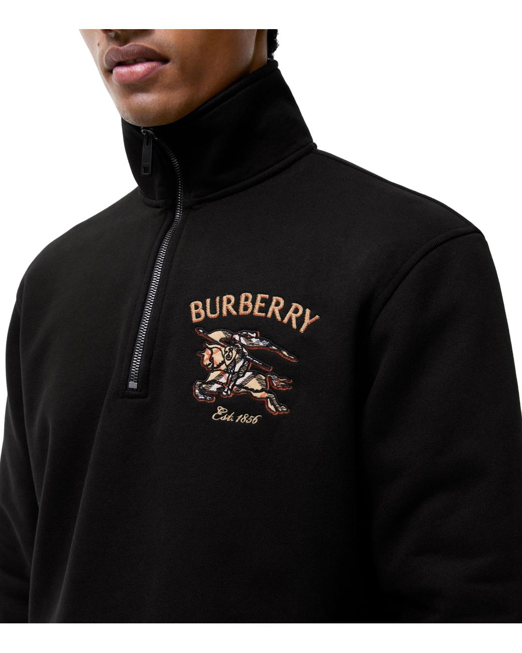 Burberry Black Cotton Ekd Quarter-Zip Sweatshirt for men