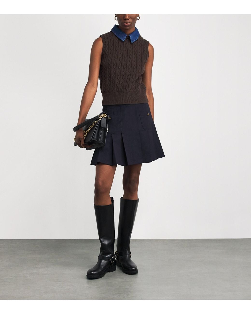 Sandro Blue Wool-Blend Pleated Mini Skirt
