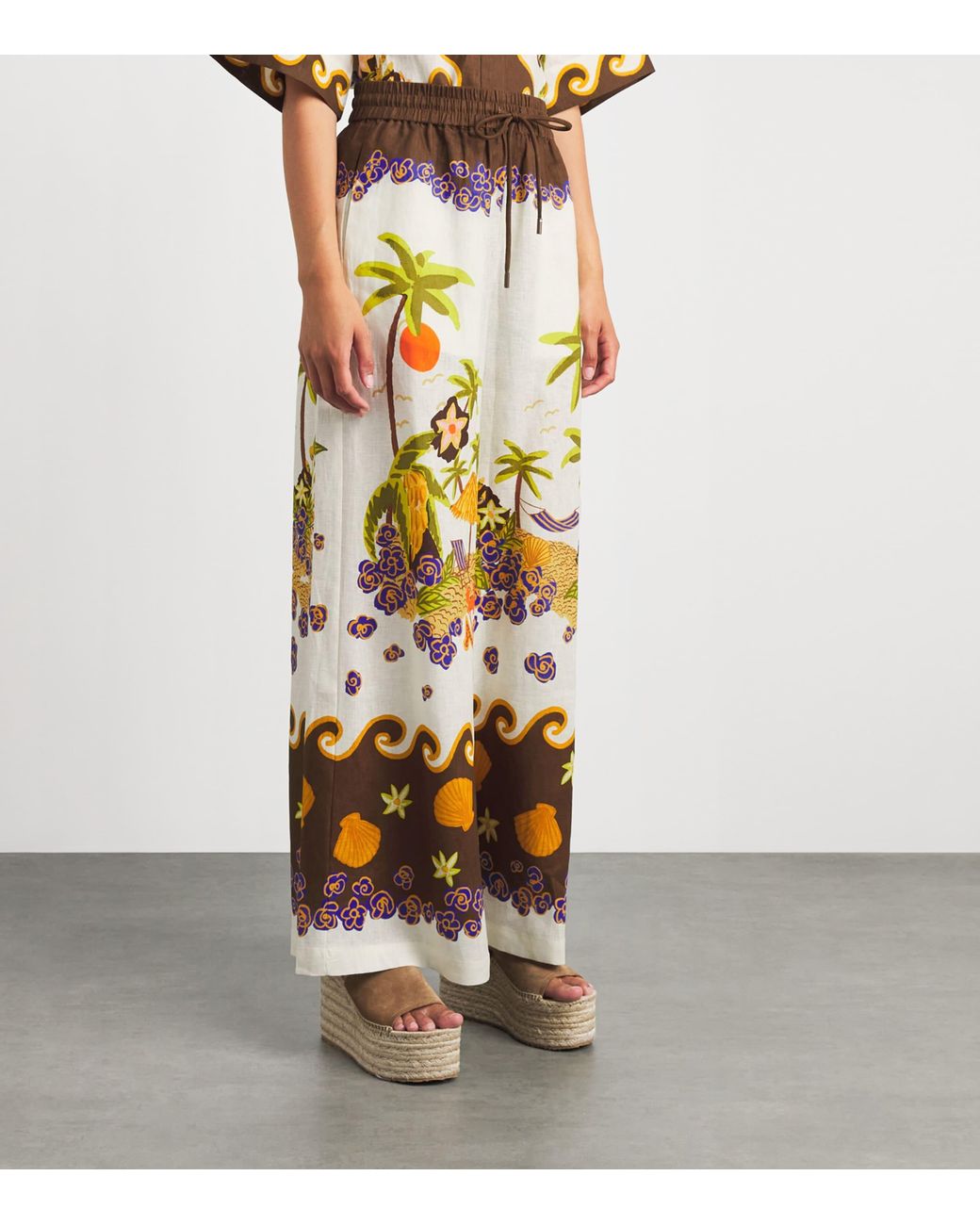 ALÉMAIS Metallic Linen Island Cove Wide-Leg Trousers