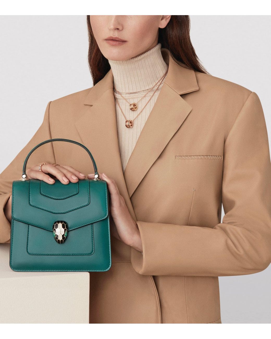 BVLGARI Green Leather Serpenti Forever Top-Handle Bag
