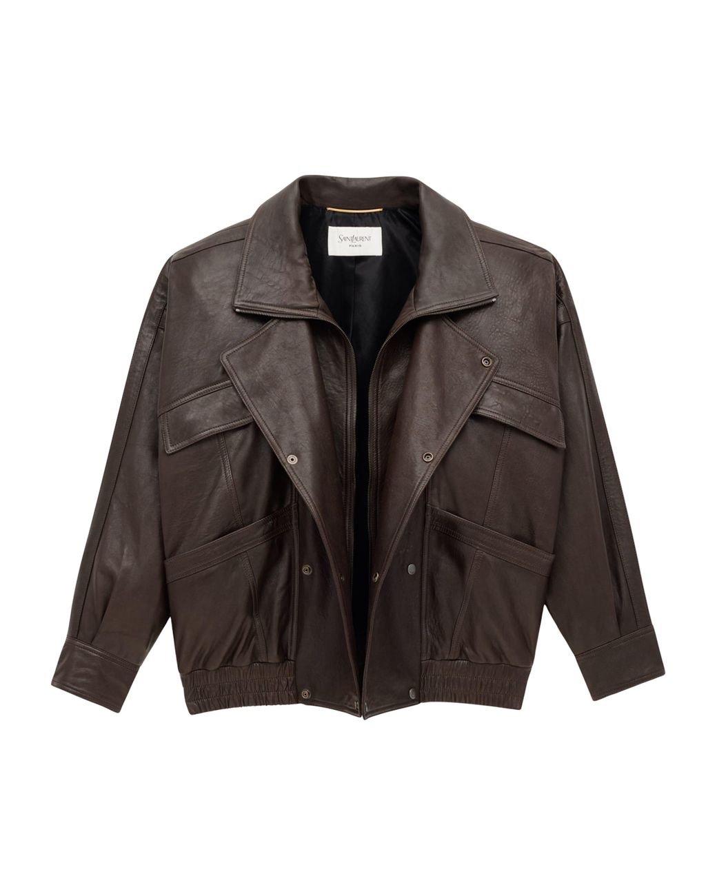 Saint Laurent Brown Leather Bomber Jacket