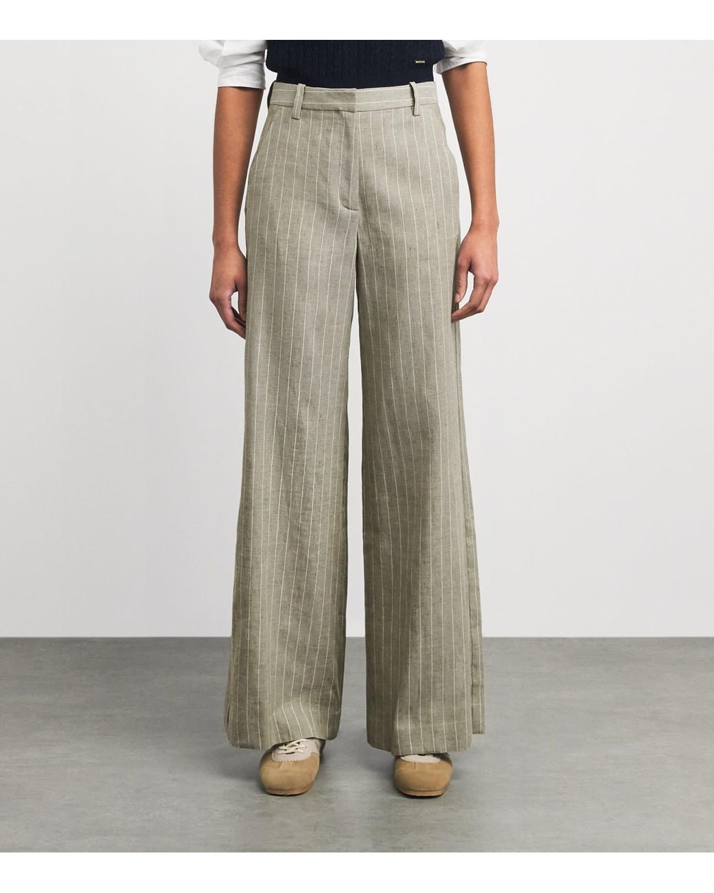 Maje Gray Linen-Cotton Blend Tailored Trousers