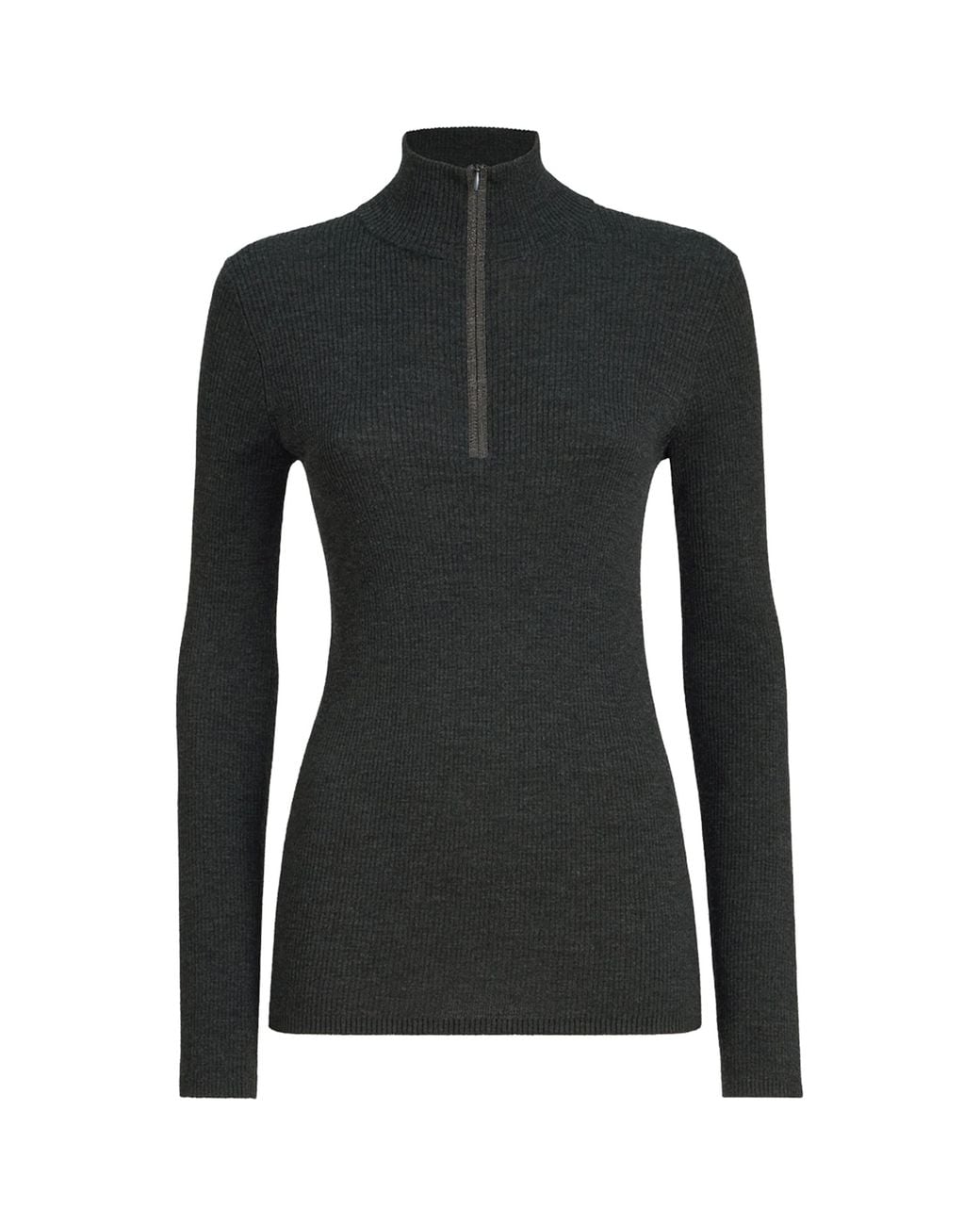 Brunello Cucinelli Black Virgin Wool-Cashmere Half-Zip Sweater