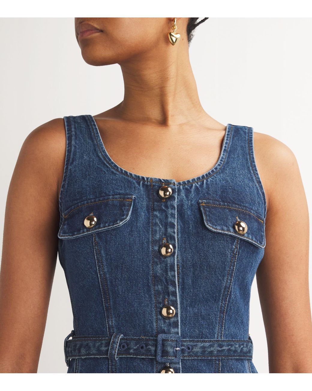 Self-Portrait Flared Denim Mini Dress in Blue | Lyst