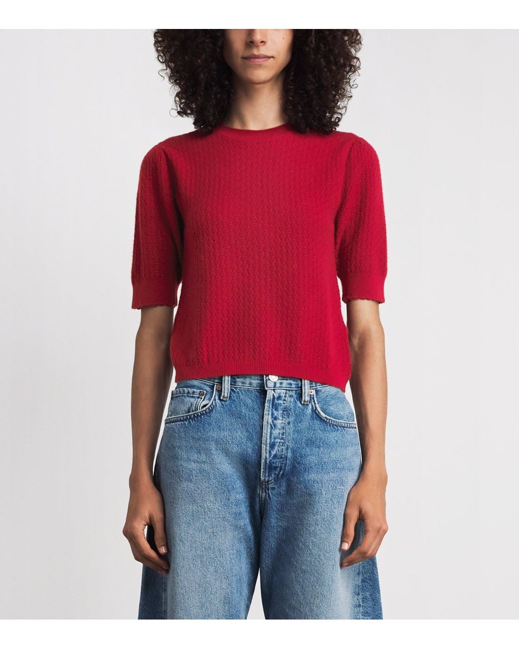FRAME Cashmere Pointelle The Gathered Honeycomb Sweater