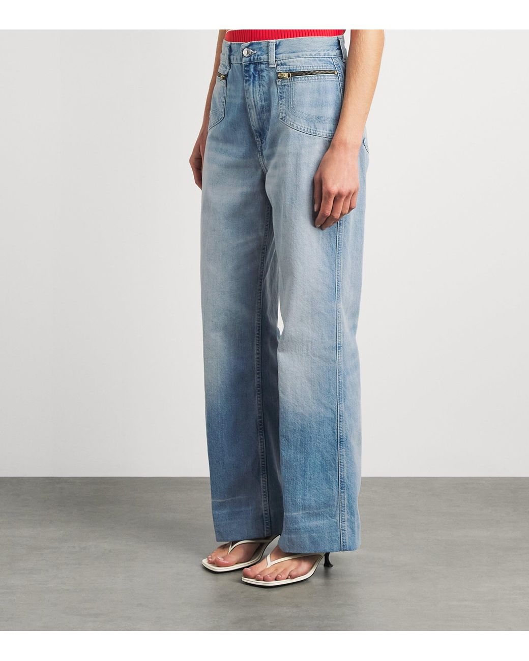 Sandro Blue Zipped-Pocket Wide-Leg Jeans