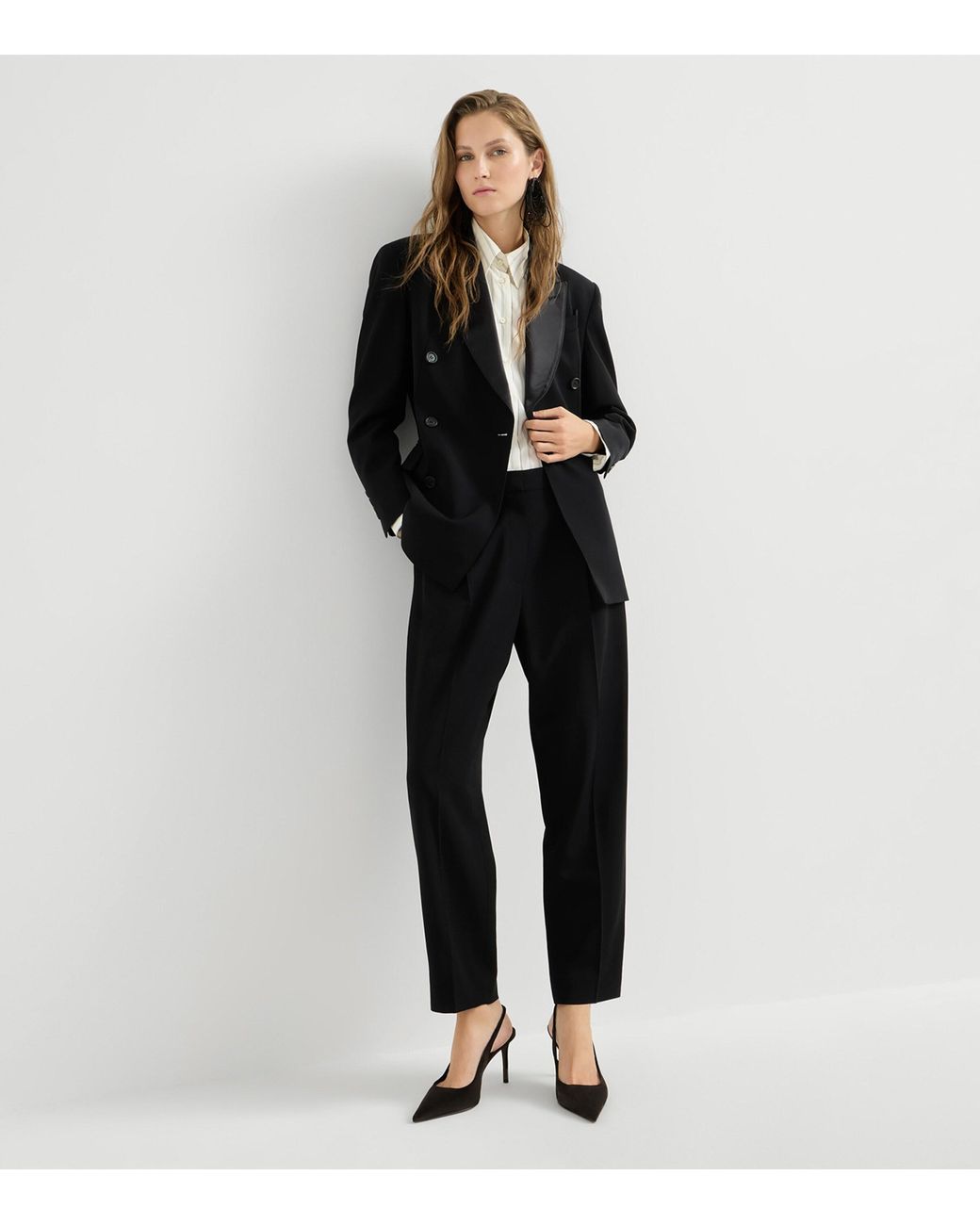 Brunello Cucinelli Black Pleated Tuxedo Trousers
