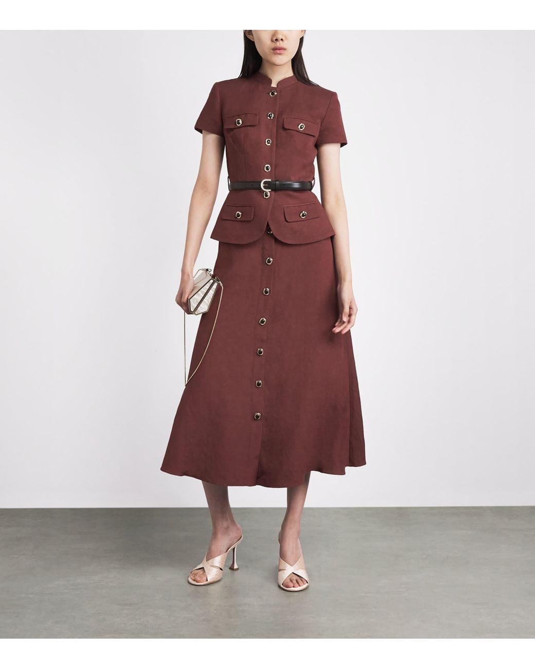 Self-Portrait Red Peplum-Waist Midi Shirt Dress