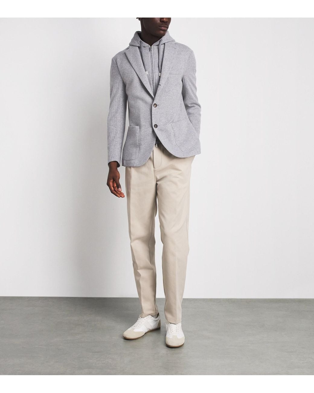Eleventy Gray Wool-Cashmere Hooded Blazer for men