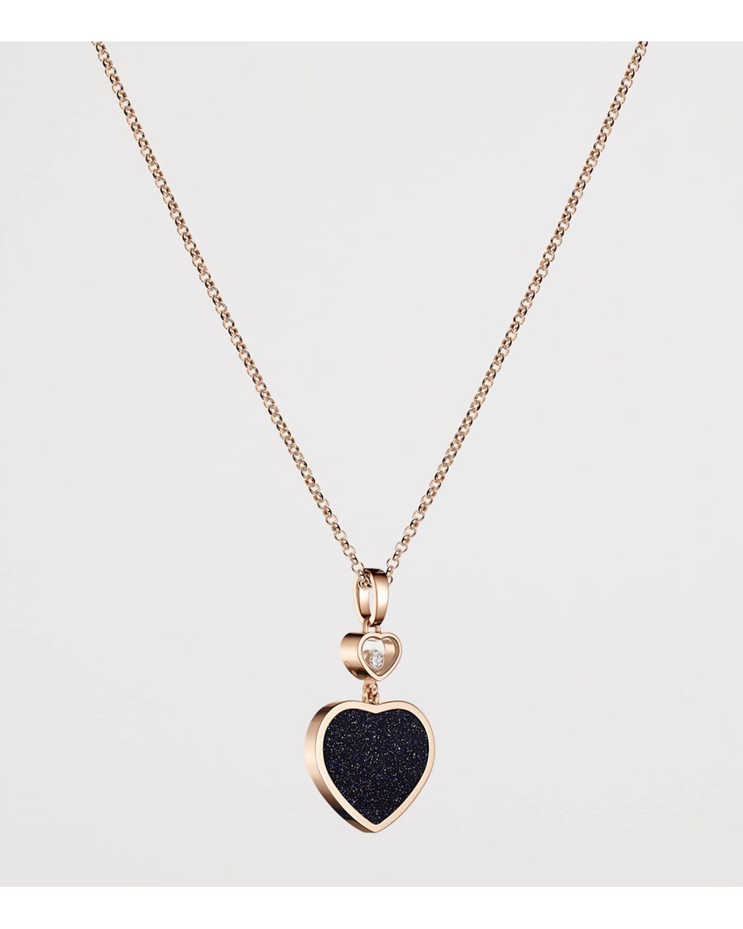 Chopard Metallic Diamond And Aventurine Happy Hearts Pendant Necklace