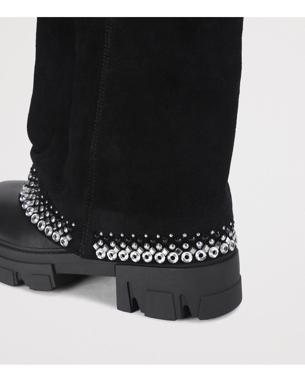 Kurt Geiger Black Suede Stomp Foldover Crystal Boots 50
