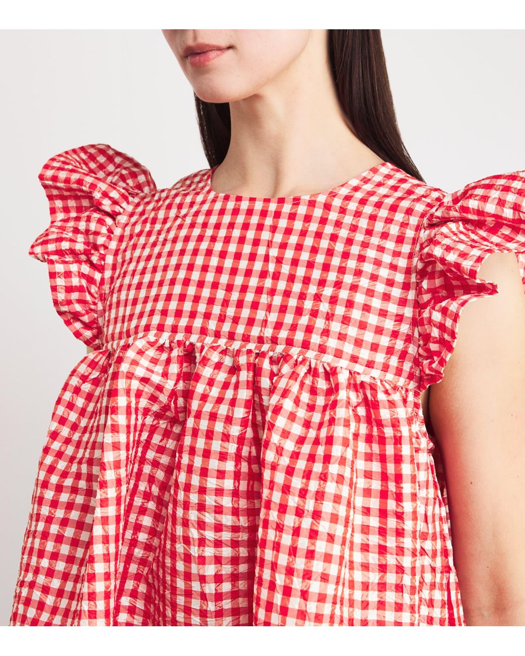 Ganni Taffeta Check Mini Dress in Red | Lyst