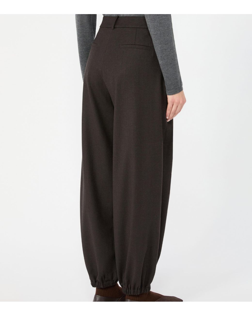 Max Mara Black Virgin Wool Belted Tailored Trousers
