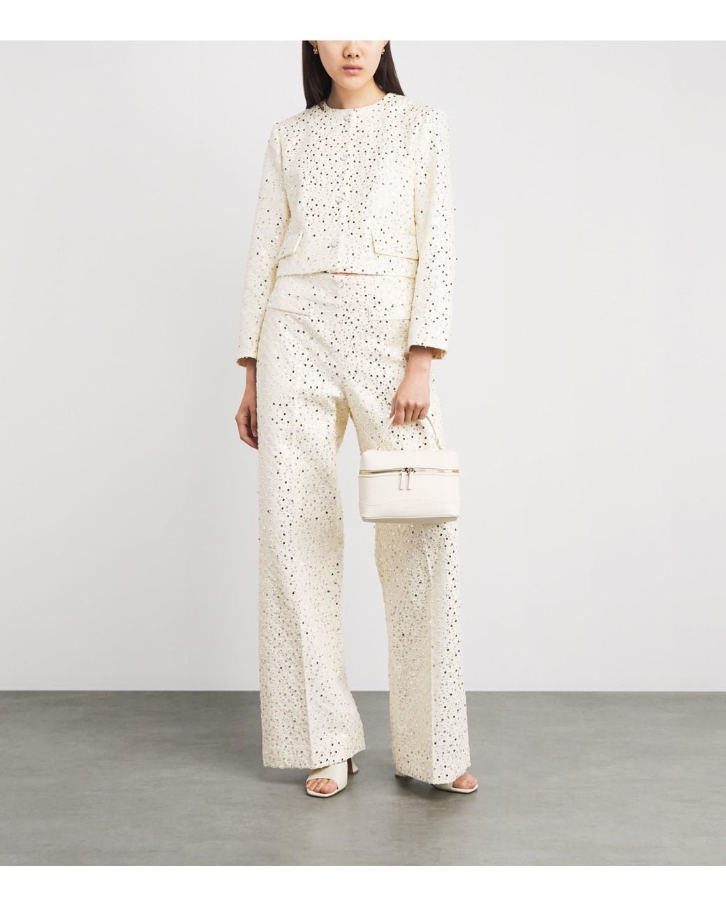 Sandro White Cotton-Blend Sequin Cropped Jacket