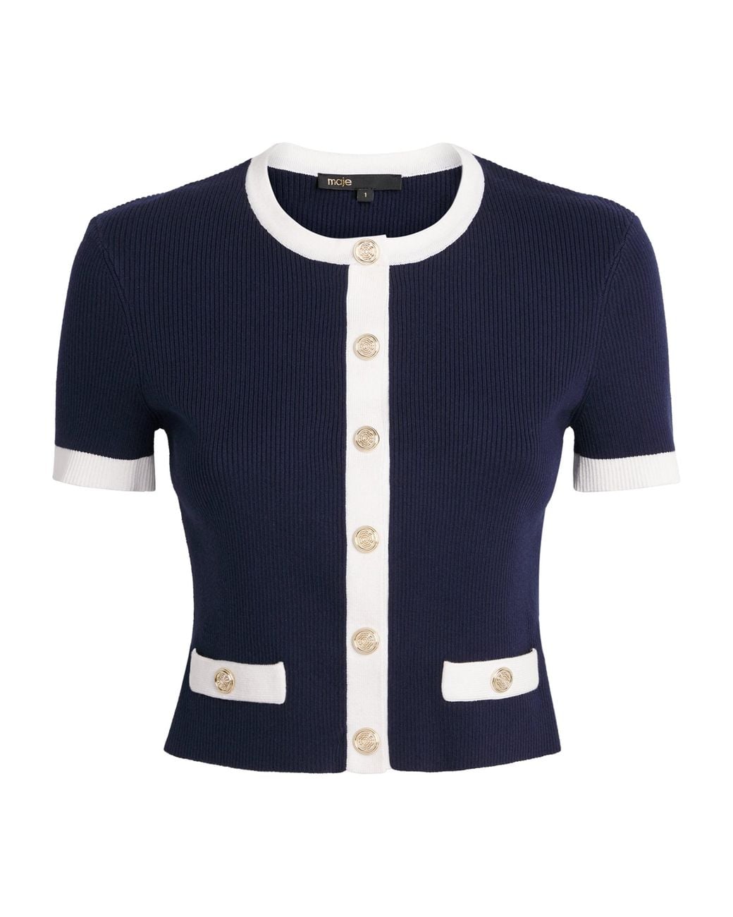 Maje Blue Contrast-Trim Cropped Cardigan
