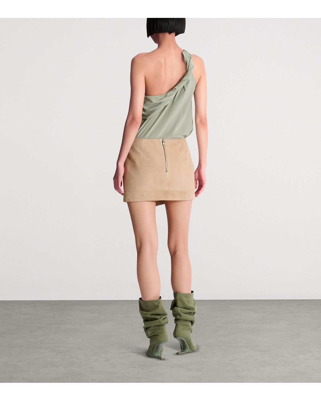 Balmain Natural Suede Wrap Mini Skirt