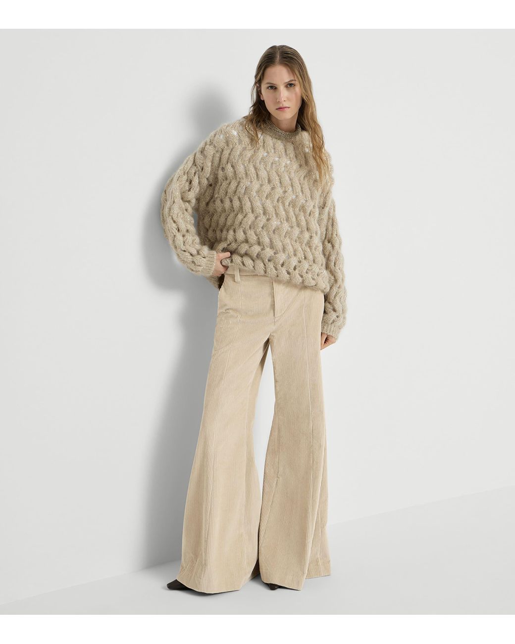 Brunello Cucinelli Natural Corduroy Flared Trousers