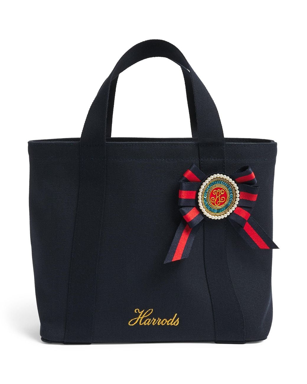 Harrods Black Small Cotton Canvas British Rosette Tote Bag