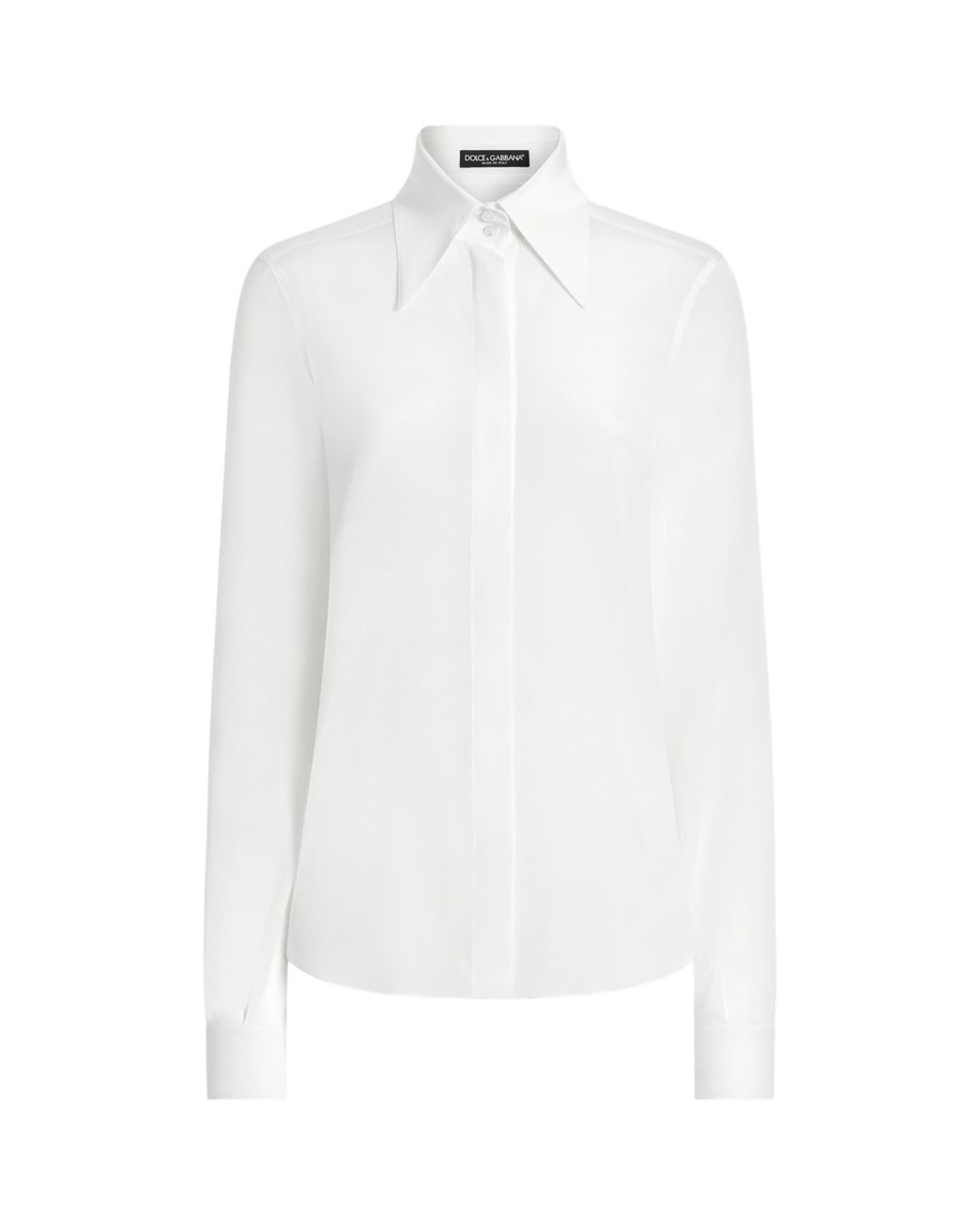 Dolce & Gabbana White Stretch-Silk Point Collar Shirt