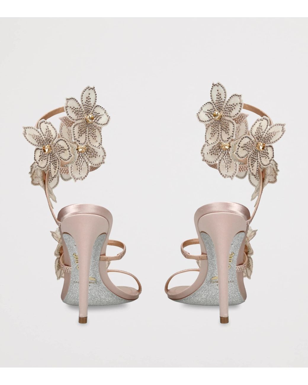 Rene Caovilla White Satin Floral Cleo Sandals 105