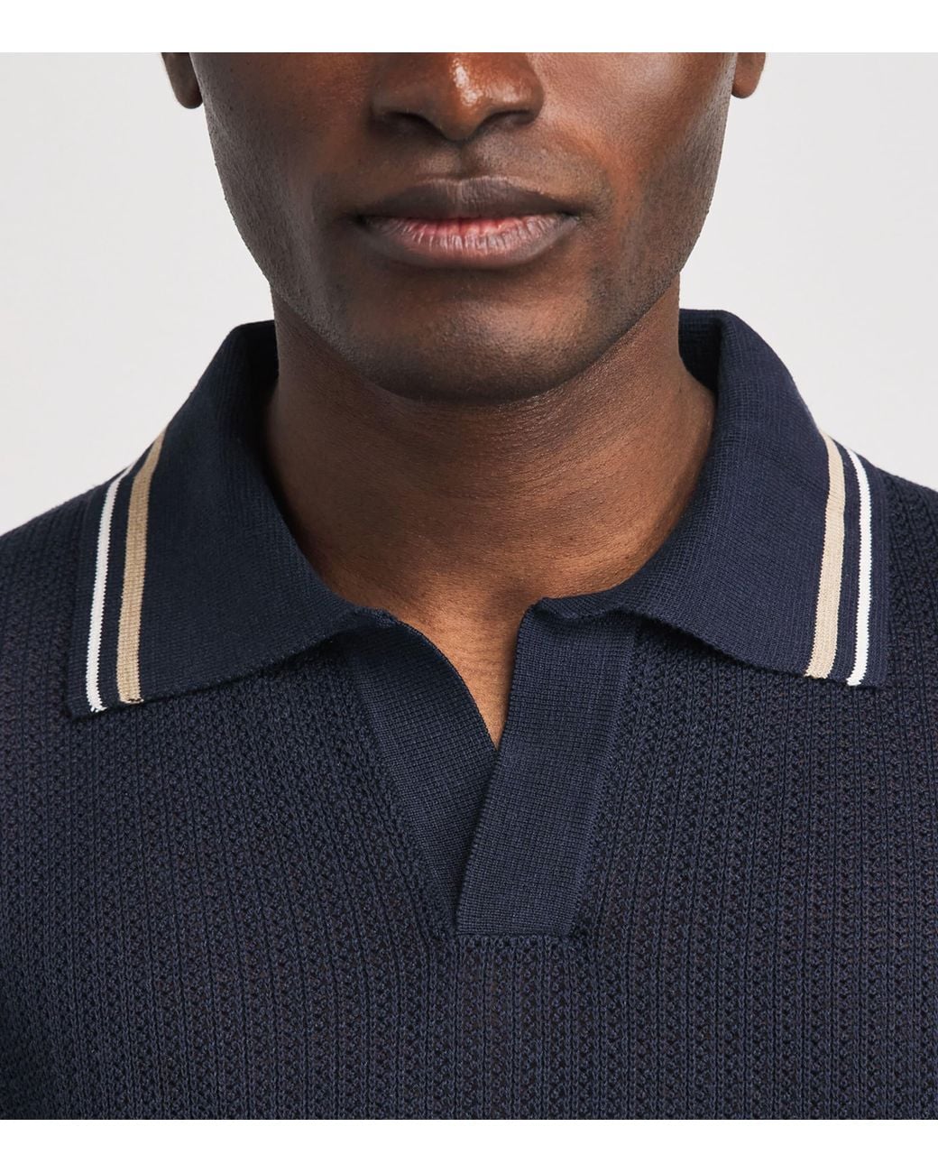 Isaia Blue Silk-Linen Polo Shirt for men