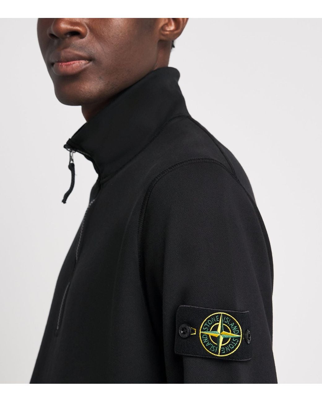 Stone Island Black Cotton Half-Zip Sweatshirt for men