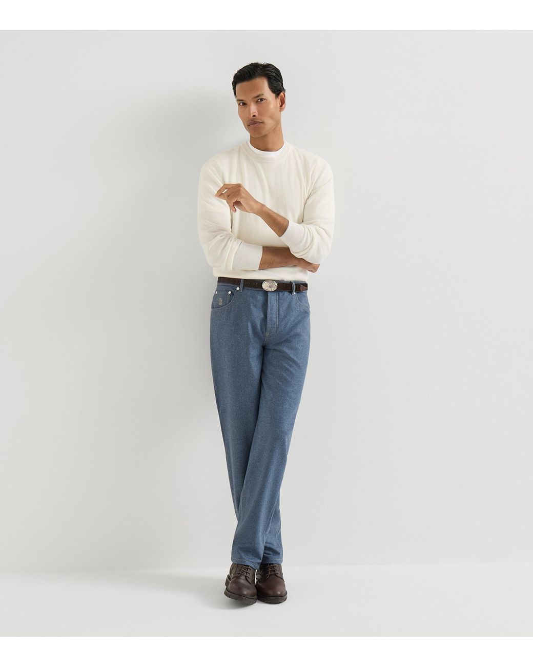 Brunello Cucinelli Blue Virgin Wool Slim Trousers for men