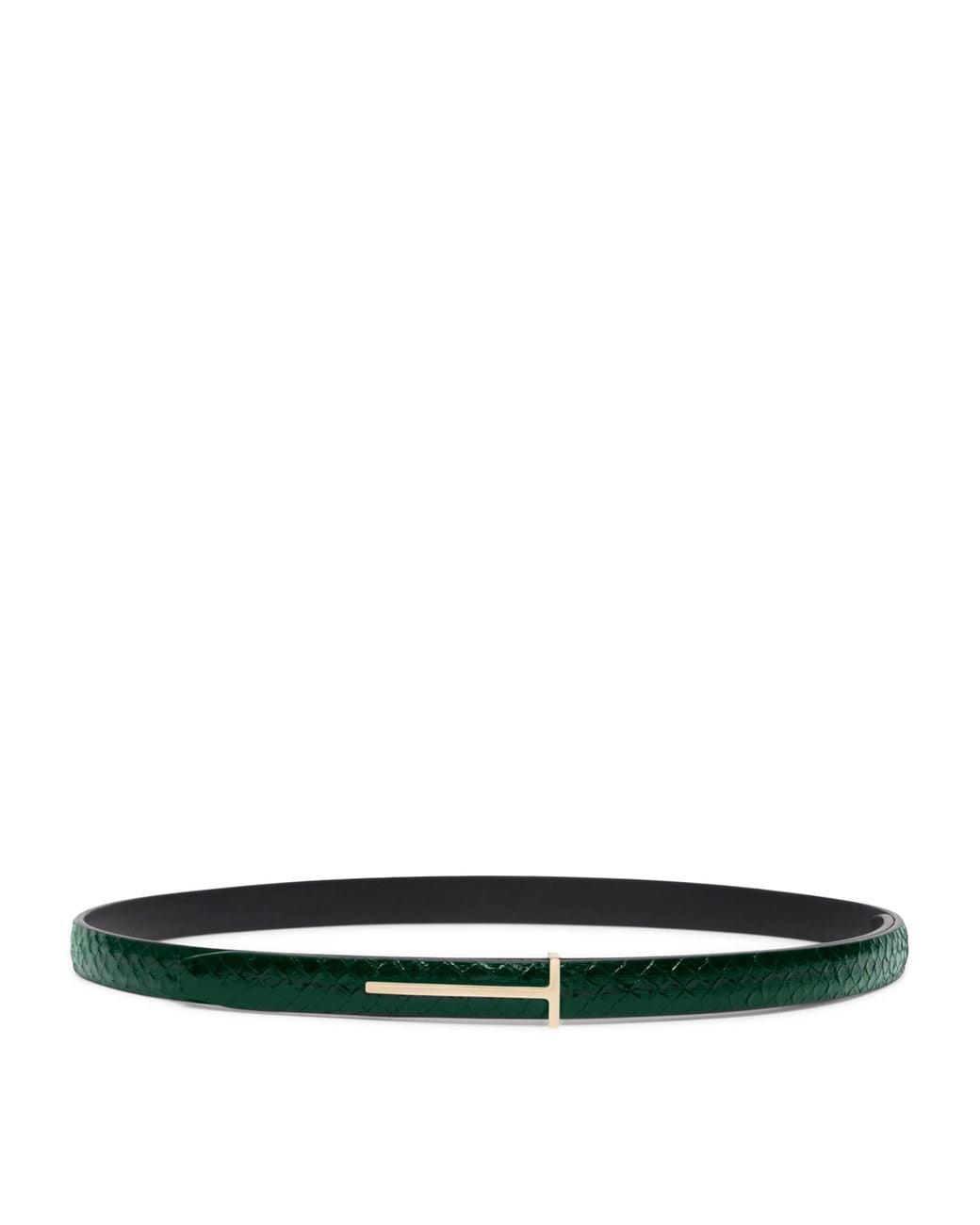 Tom Ford Black Leather Python-Print T Icon Belt