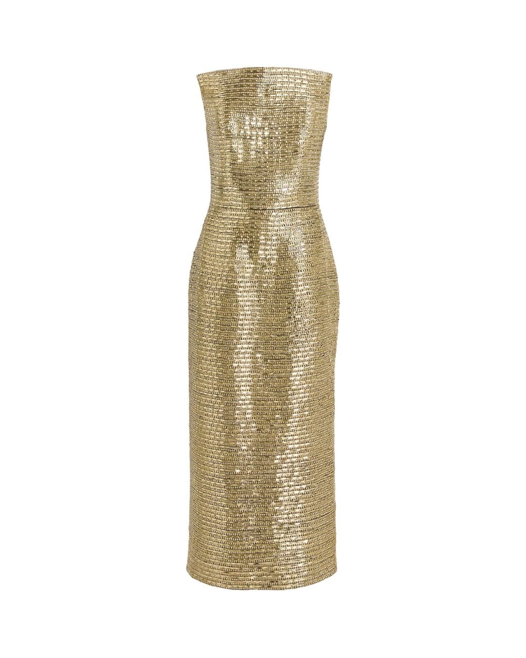 Carolina Herrera Metallic Silk Embellished Strapless Midi Dress