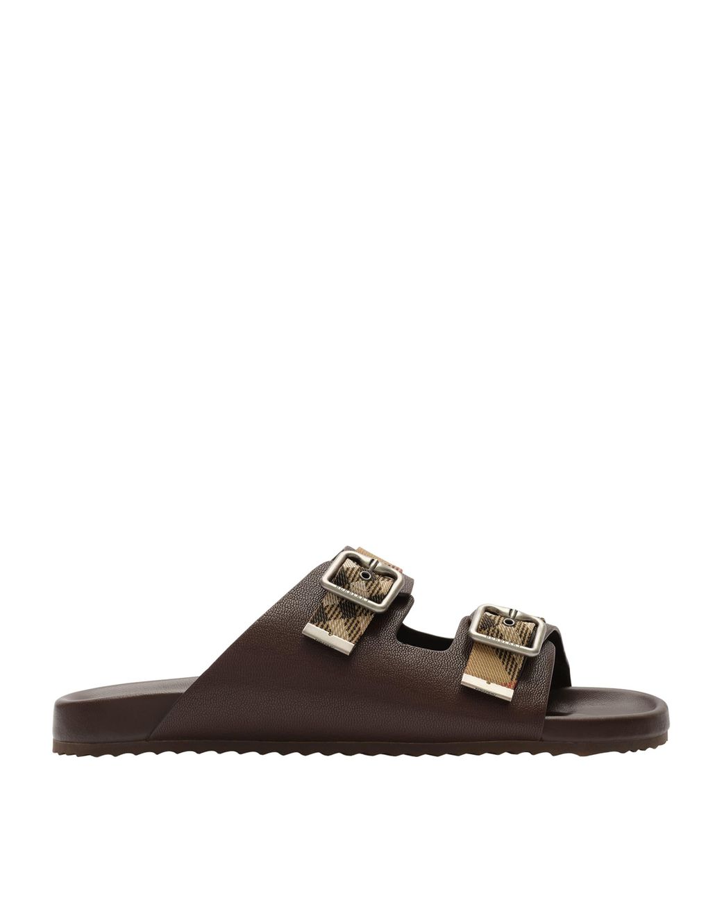 Burberry Brown Leather Check Urchin Slides for men