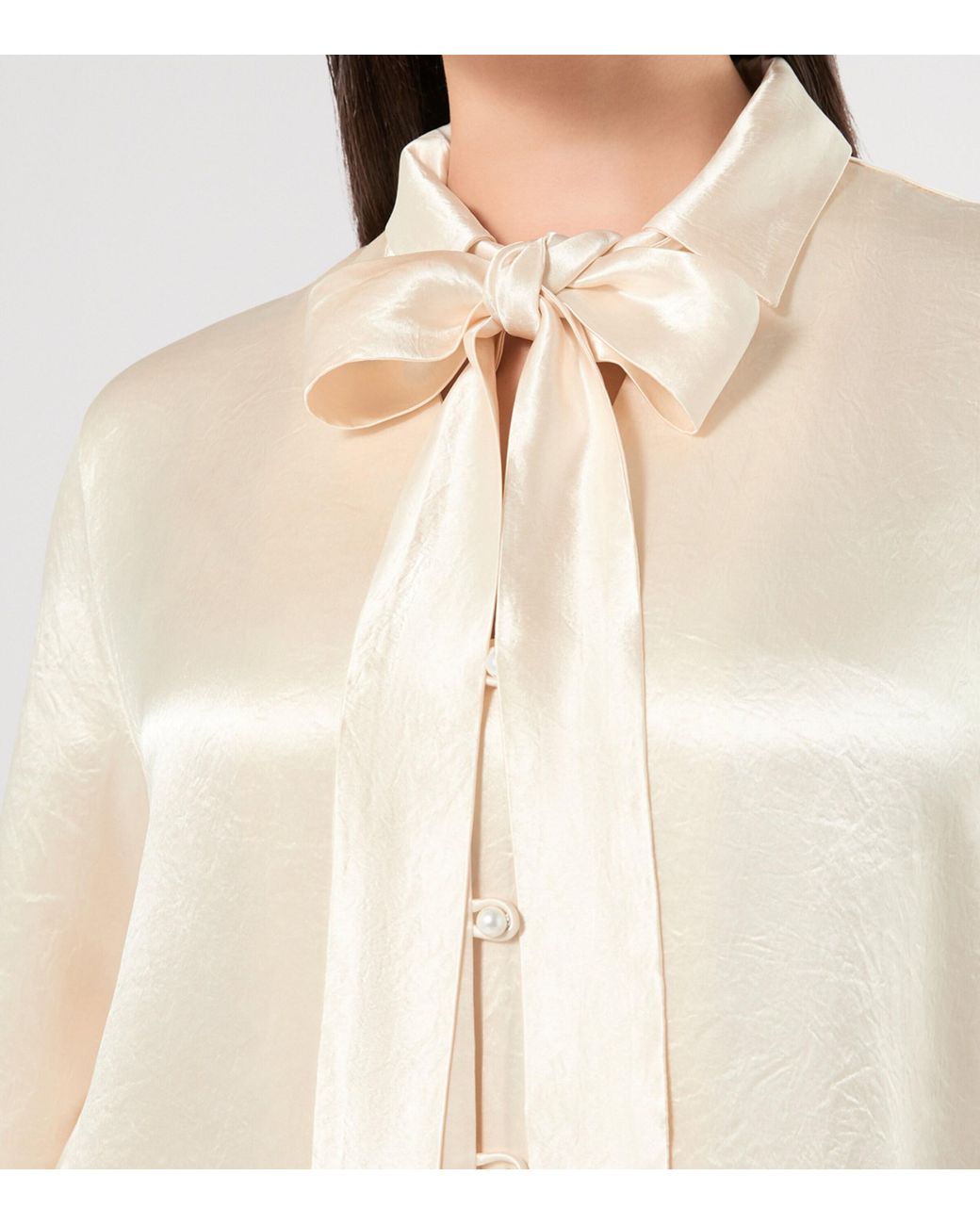 Marina Rinaldi White Satin Neck-Tie Shirt