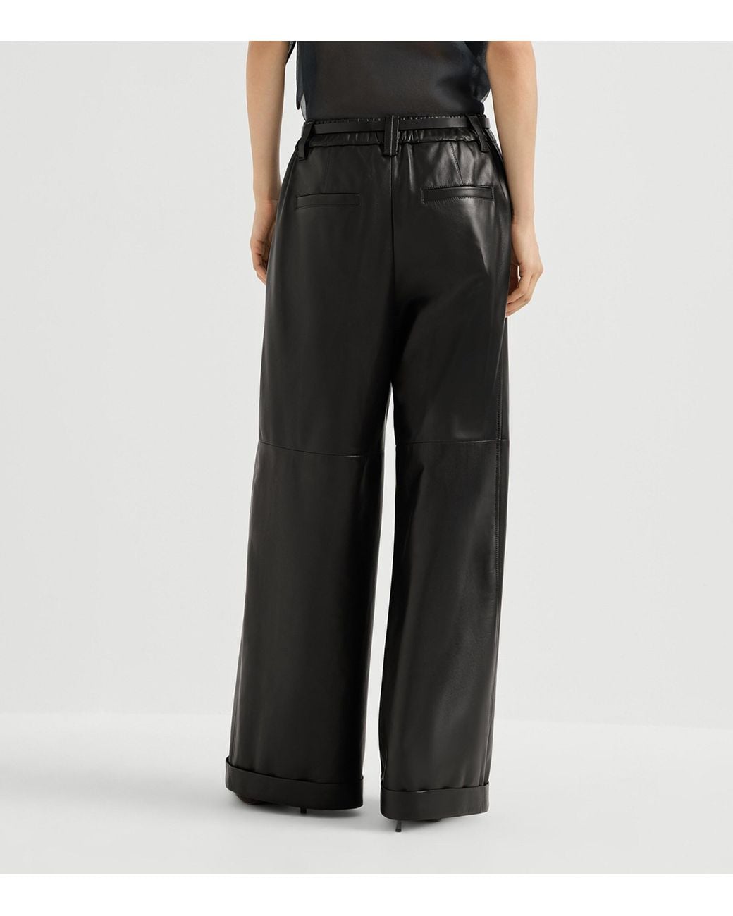 Brunello Cucinelli Black Nappa Leather Wide-Leg Trousers