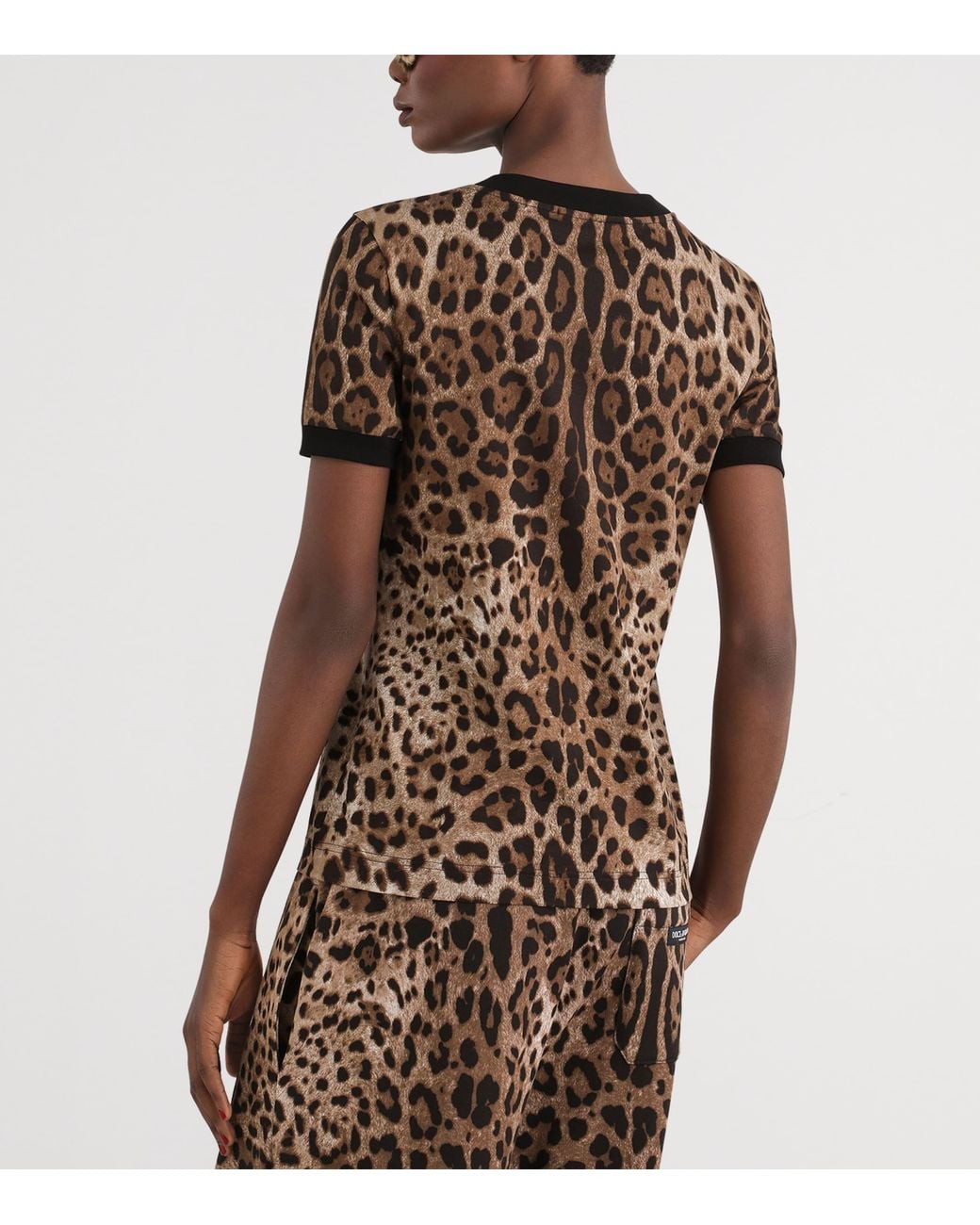 Dolce & Gabbana Brown Cotton Leopard Print T-Shirt