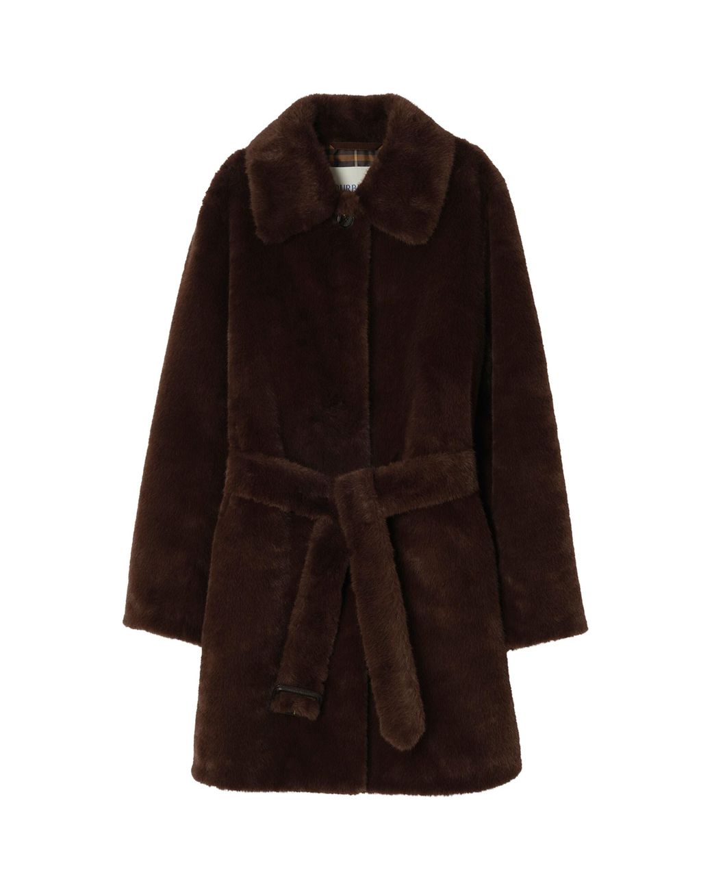 Burberry Brown Faux Fur Belted Car Coat