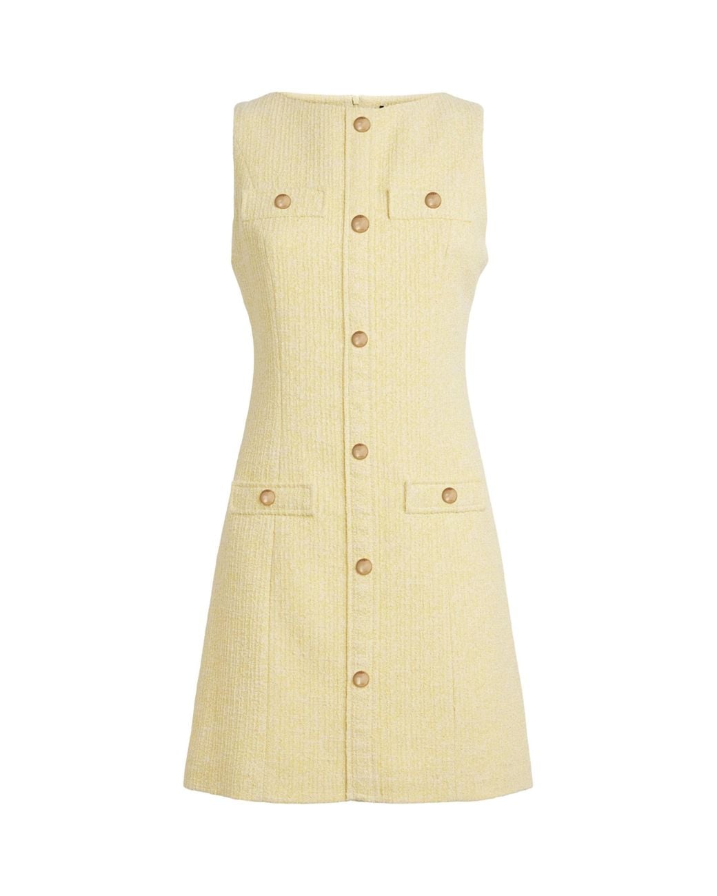 Maje Yellow Tweed Tailored Mini Dress