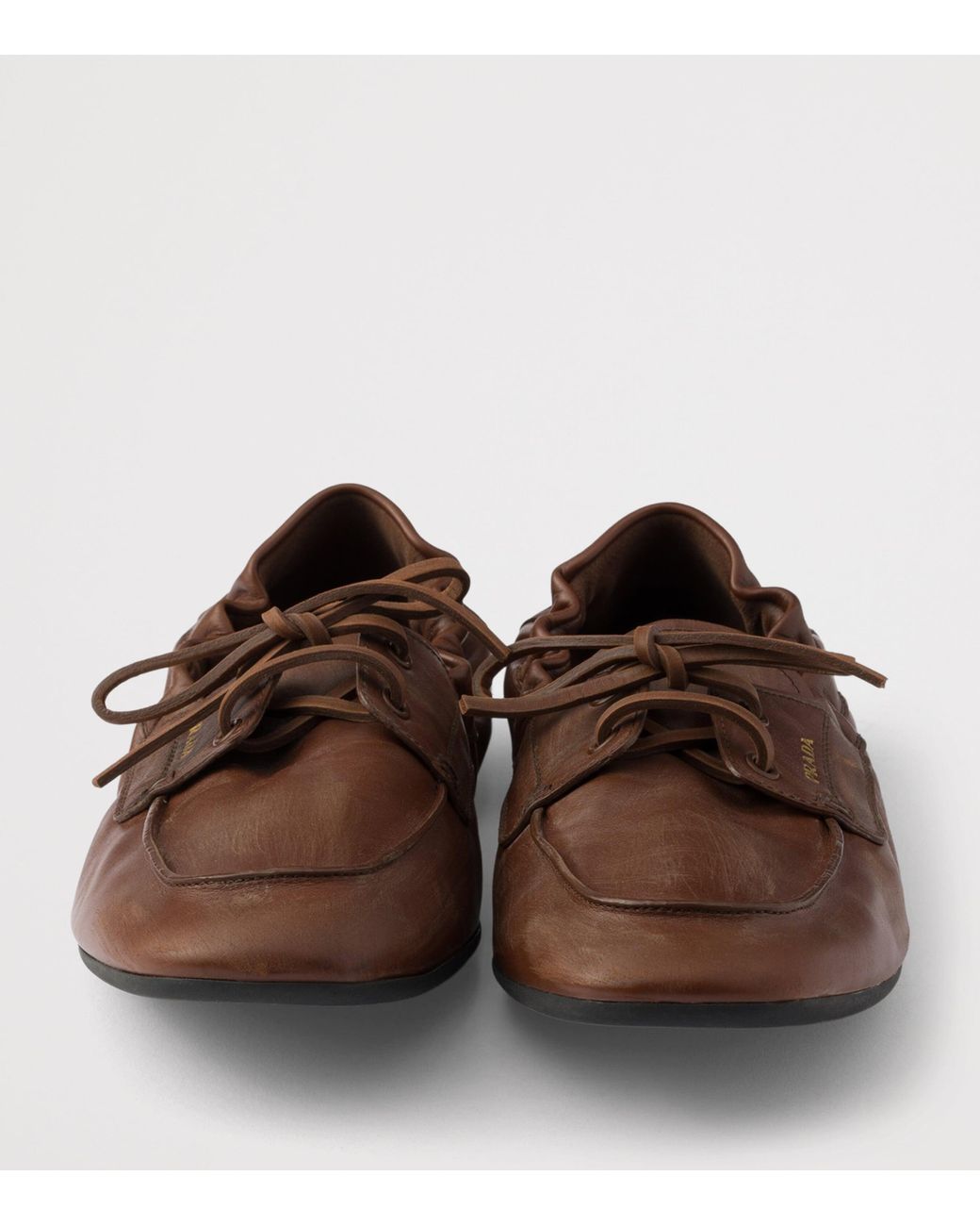 Prada Brown Antiqued Leather Shuffle Loafers