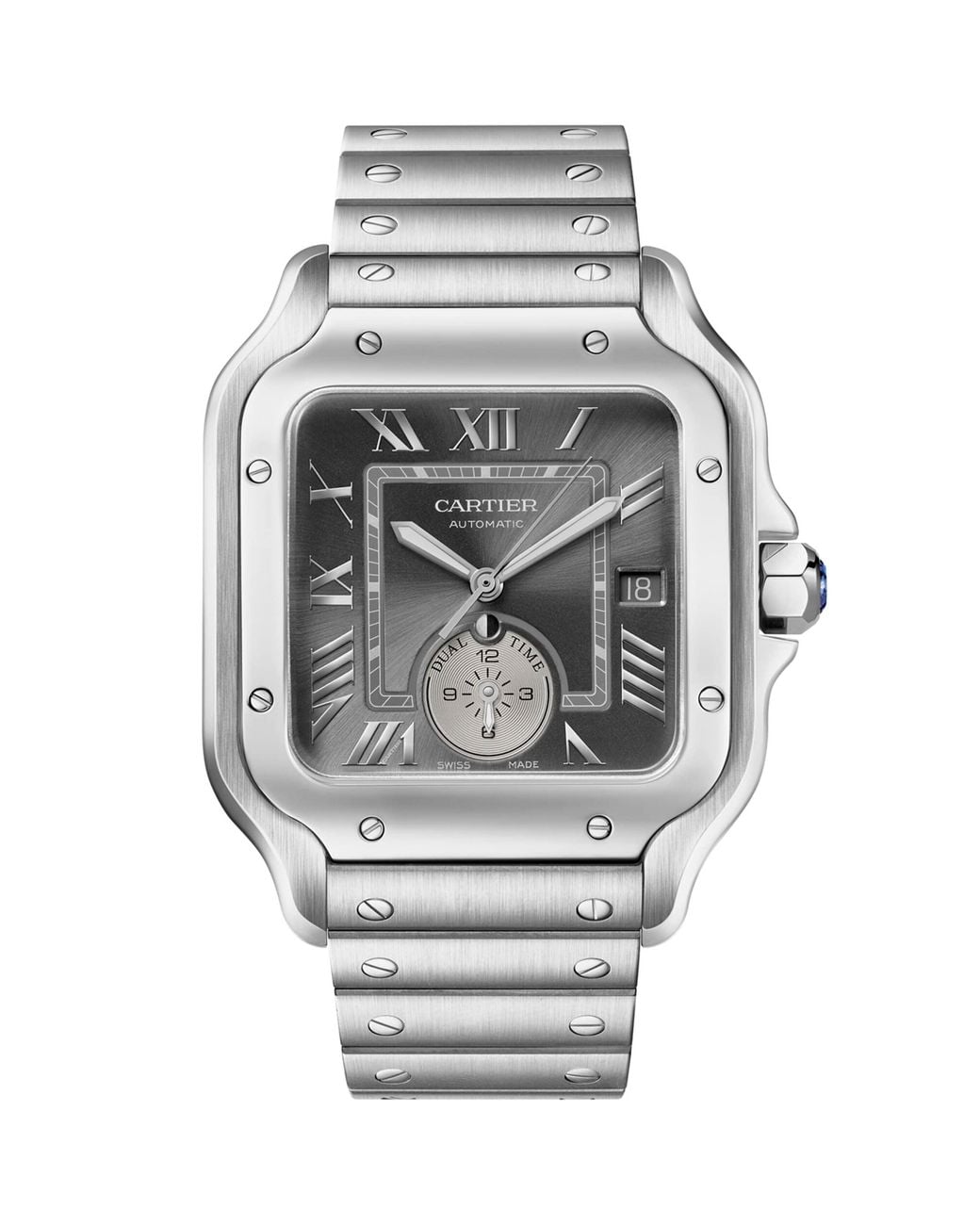 Cartier Gray Rhodium-Plated Santos De Dual Time Watch for men